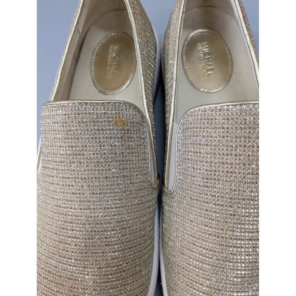 Michael Kors Keaton Gold Glitter Metallic Shoes Womens 10 Slip On Sneakers - Picture 4 of 10